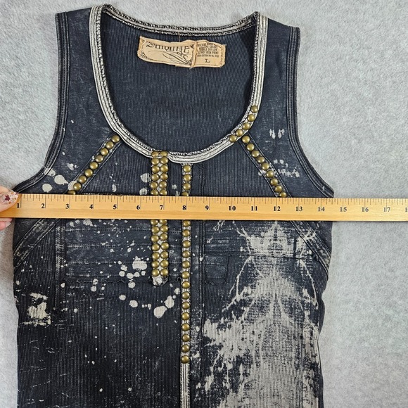 Salvage Womens VTG Y2k Affliction Style Grunge Thrashed Scoop Neck Tank Top Sz L - Picture 6 of 8